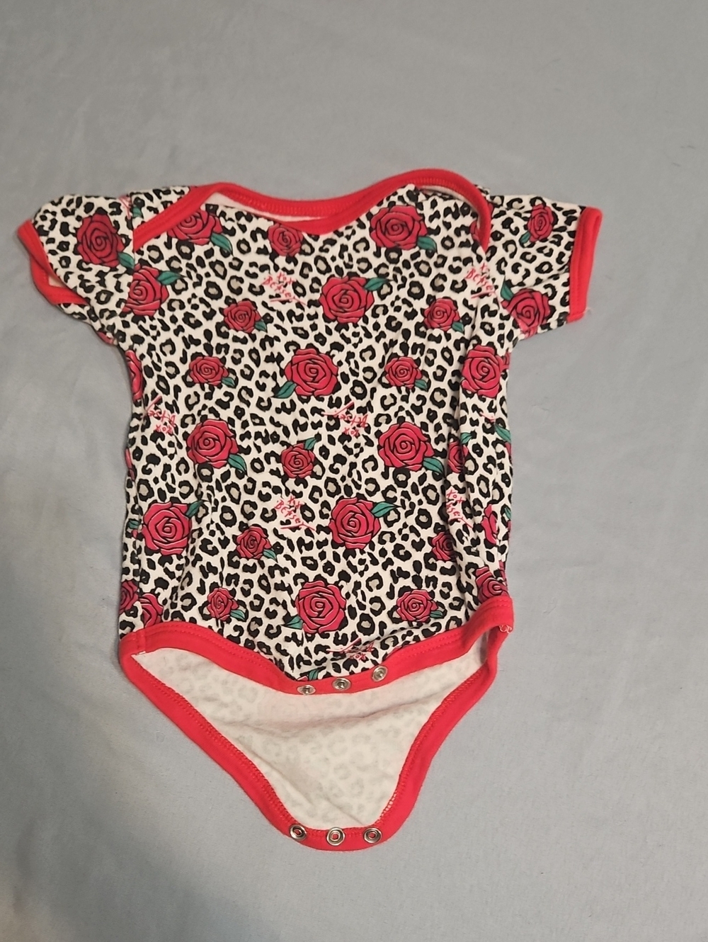 Betsey Johnson Pink Rose & Black Leopard Print Baby Bodysuit
